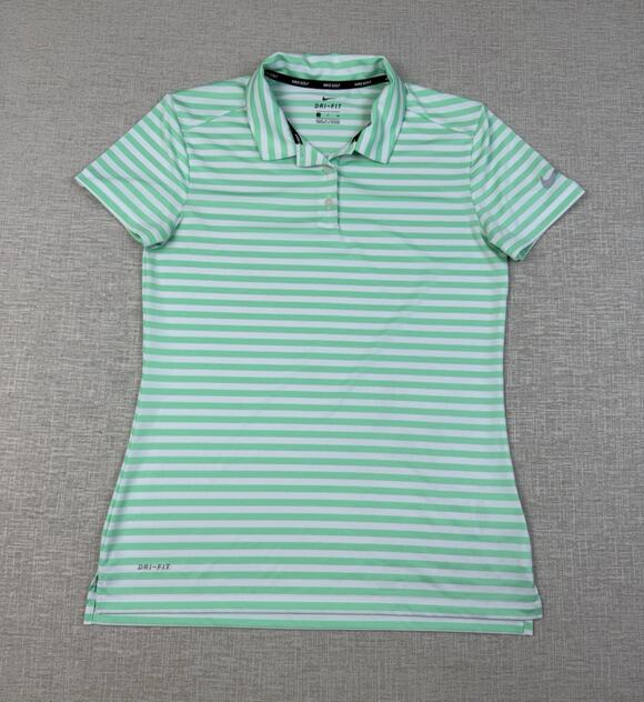 Nike Tops - Nike Golf Women’s Small Green White Striped Dri-FIT Performance Polo Shirt